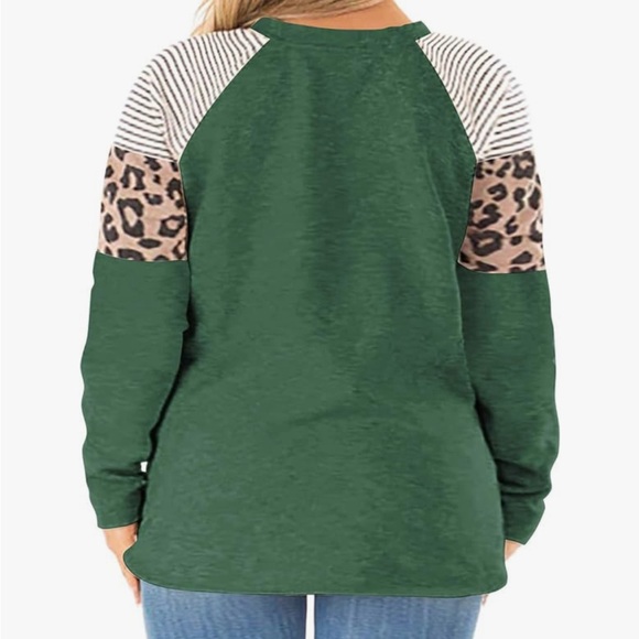 LANREMON Plus Size Tops Women Leopard Printed Long Sleeve Top, Color Block Tunic - Picture 3 of 5